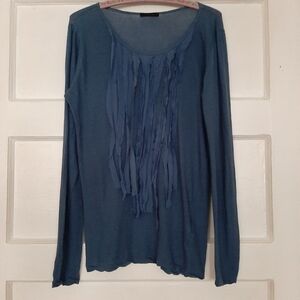 Pas de Calais Roll Hem Raw Edge Silk Fringe Detail Top
